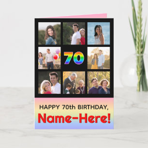 70誕生日:おもしろいレインボー#,カスタム写真+名前 カード