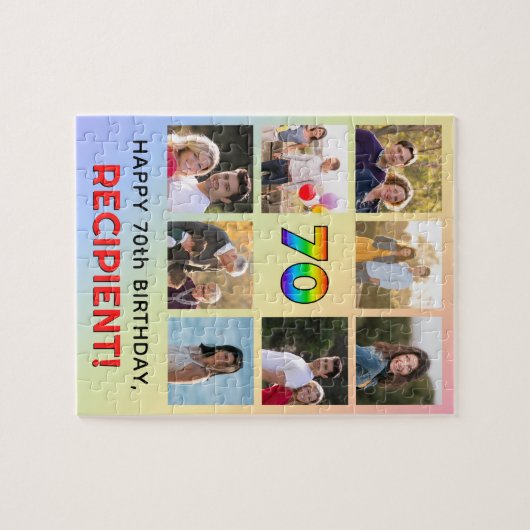 70誕生日:おもしろいレインボー#,名前をカスタムする&写真 ジグソーパズル (横)