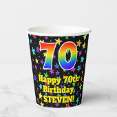 70誕生日:おもしろい星パターンと虹70 紙コップ (裏面)