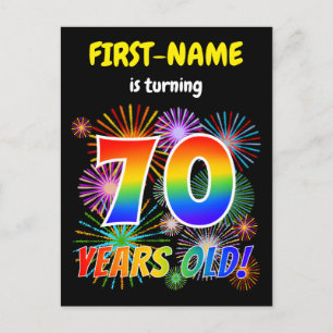 70誕生日-おもしろい花火、レインボールック"70" ポストカード