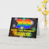 70誕生日:おもしろい、お祝カラフルい花火 カード (黄色い花)