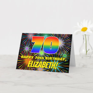 70誕生日:おもしろい、お祝カラフルい花火 カード