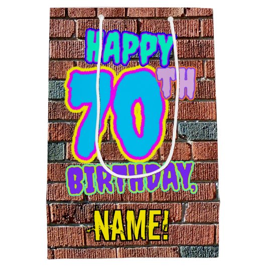 70誕生日:おもしろい、アーバングラフィティインスパイアルック ミディアムペーパーバッグ (裏面)