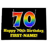 70誕生日～おもしろい, カラフル, 鮮やか, Rainbow 70 ラージペーパーバッグ (正面)