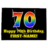 70誕生日~おもしろい, カラフル, 鮮やか, Rainbow 70 ラージペーパーバッグ (裏面)