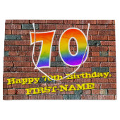 70誕生日:おもしろい、グラフィティインスパイアレインボーー# 70 ラージペーパーバッグ (正面)