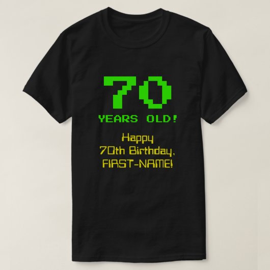 70誕生日:おもしろい, 8-bit Look, Nerdy /オタク系の"70" Tシャツ (デザイン正面)