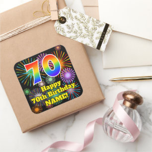 70誕生日:おもしろいFireworks Look、Rainbow # 70 スクエアシール