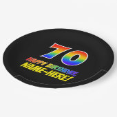 70誕生日:はっきりした,おもしろい,シンプル虹, 70 ペーパープレート (アングル)