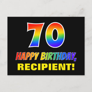 70誕生日:はっきりした,おもしろい,シンプル虹, 70 ポストカード