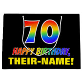 70誕生日:はっきりした,おもしろい,シンプル虹, 70 ラージペーパーバッグ (正面)