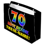 70誕生日:はっきりした,おもしろい,シンプル虹, 70 ラージペーパーバッグ (裏面アングル)