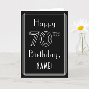 70誕生日:アールデコスタイル番号70および名前をカスタムする カード