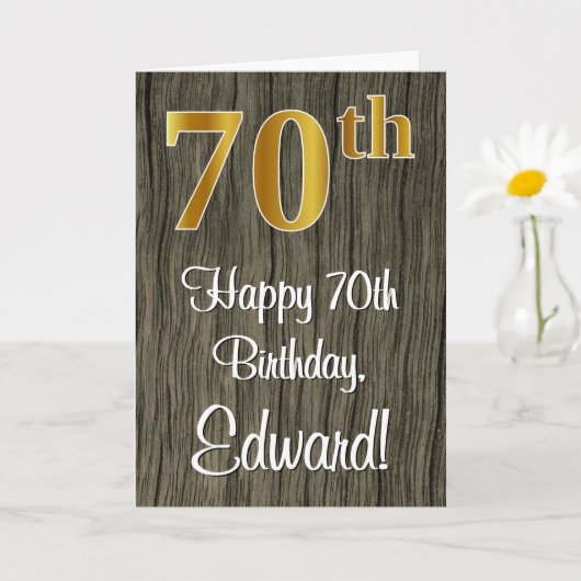 70誕生日:エレガント金ゴールドルック#、ウッフェイクド カード (小さな植物)