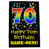 70誕生日:カラフルスターズパターン&レインボー70 ミディアムペーパーバッグ (正面)