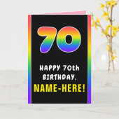 70誕生日:カラフルレインボー# 70、名前をカスタムする カード (黄色い花)