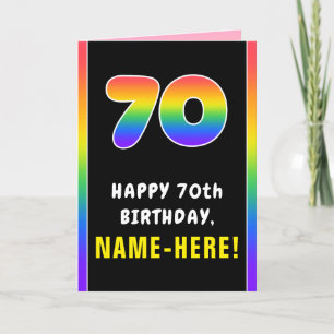 70誕生日:カラフルレインボー# 70、名前をカスタムする カード