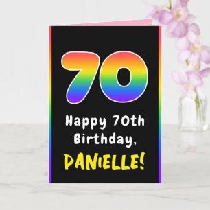 70誕生日:カラフルレインボー# 70、名前をカスタムする カード