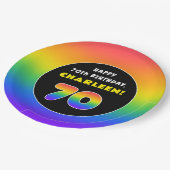 70誕生日:カラフルレインボー# 70、名前をカスタムする ペーパープレート (アングル)