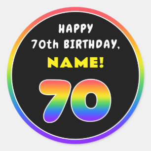70誕生日:カラフルレインボー# 70、名前をカスタムする ラウンドシール