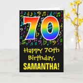 70誕生日:カラフル音楽シンボル+虹70 カード (黄色い花)