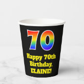 70誕生日:カラフル、おもしろい、エキサイティング、虹70 紙コップ (正面)