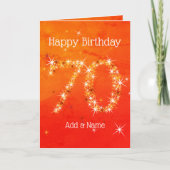 70誕生日 – スターナンバレッドオレンジ輝き年齢70 カード (正面)