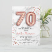 70誕生日-バラ金ゴールドバルーン大理石効果 招待状 (スタンド正面)