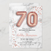 70誕生日-バラ金ゴールドバルーン大理石効果 招待状 (正面/裏面)