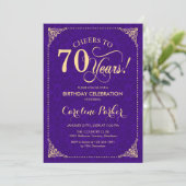 70誕生日 – パープル金ゴールドダマスク 招待状 (スタンド正面)