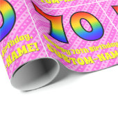 70誕生日:ピンクストライプのハート、レインボー# 70 ラッピングペーパー (ロールコーナー)