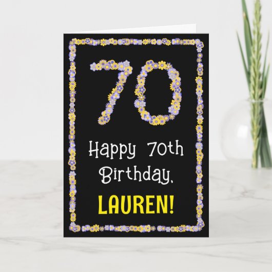 70誕生日:フローラ花数名前をカスタムする カード (正面)