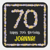 70誕生日:フローラ花数名前をカスタムする スクエアシール (正面)