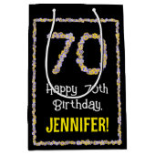 70誕生日:フローラ花数名前をカスタムする ミディアムペーパーバッグ (正面)