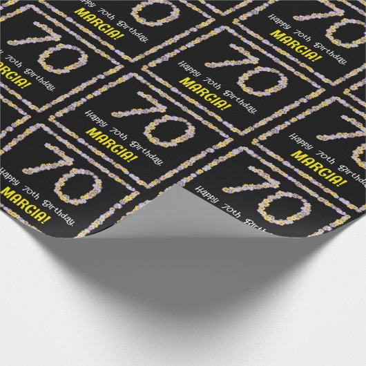 70誕生日:フローラ花数名前をカスタムする ラッピングペーパー (角)