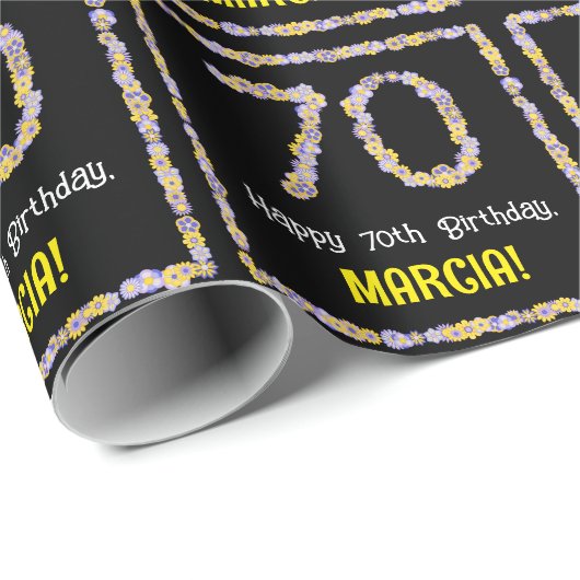 70誕生日:フローラ花数名前をカスタムする ラッピングペーパー (ロールコーナー)