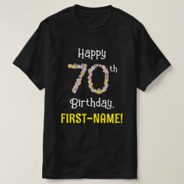 70誕生日:フローラ花数"70" +名前 Tシャツ