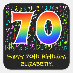70誕生日:ミュージカラフルックシンボル、レインボー70 スクエアシール