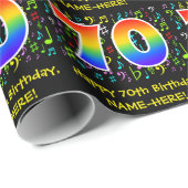 70誕生日:ミュージカラフルックシンボル、レインボー70 ラッピングペーパー (ロールコーナー)