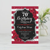 70誕生日 – レッドシルバーブラックWバラストライプ 招待状 (スタンド正面)