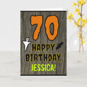 70誕生日:不気味ハロウィーンテーマ、名前をカスタムする カード (黄色い花)