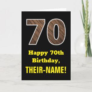70誕生日:名前、フェイク木目パターン「70」 カード