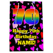 70誕生日：愛するハートパターン、虹# 70 ミディアムペーパーバッグ (正面)