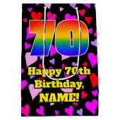 70誕生日：愛するハートパターン、虹# 70 ミディアムペーパーバッグ (裏面)