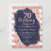 70誕生日 – 海軍バラ金ゴールドと白ストライプ色 招待状 (正面)