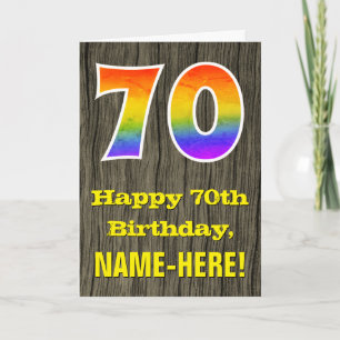 70誕生日:素朴ウッドルックフェイク、レインボー"70" カード