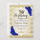 70誕生日-金ゴールドブストライプルー王室のルバラ 招待状 (正面)