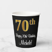 70誕生日 – 高級エレガント金ゴールドルッフェイクク# 紙コップ (正面)