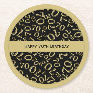 「70誕生日Happy」ホワイト/金ゴールド番号パターン ラウンドペーパーコースター