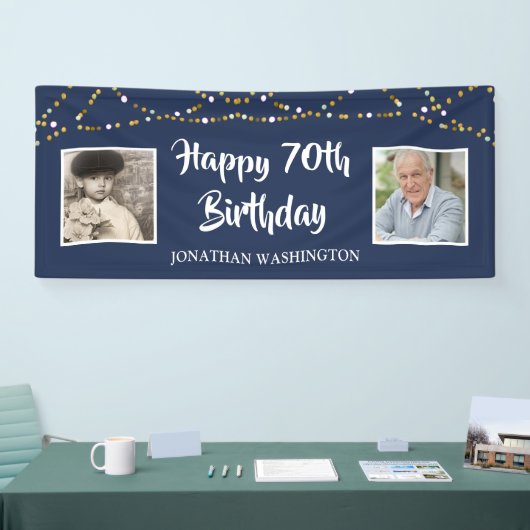 70誕生日String Lightsフォトブルー 横断幕 (トレードショー)
